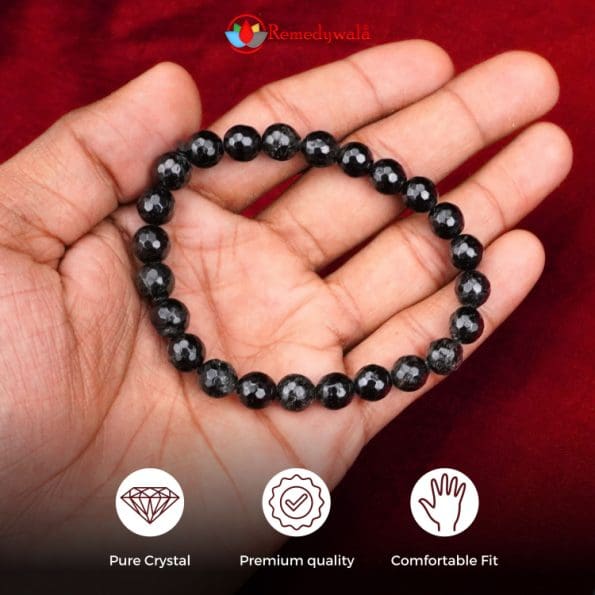 Black Tourmaline Diamond Cut Bracelet