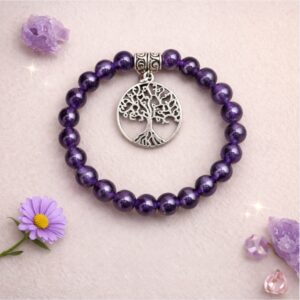 Amethyst Bracelet 8mm with Tree Charm