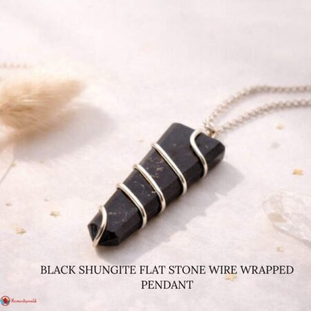 Black Shungite Flat Stone Wire Wrapped Pendant