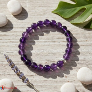 Amethyst Bracelet 8mm with Ring Charm