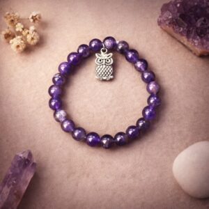 Amethyst with Owl Charm Bracelet 8mm