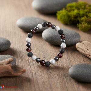 Smoky Quartz, Lava, Hematite, Howlite Combination Bracelet 8mm