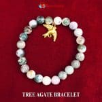 Tree Agate Bracelet 8mm with Bird Charm