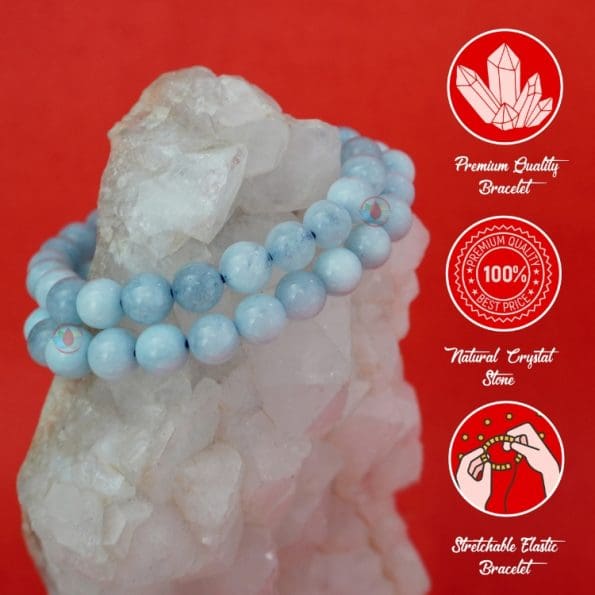 Aquamarine Bracelet 8mm single Bracelet, Aquamarine stone, Light blue color.