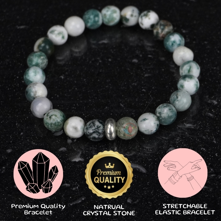 Tree Agate Bracelet 8mm with Bird Charm - Remedywala