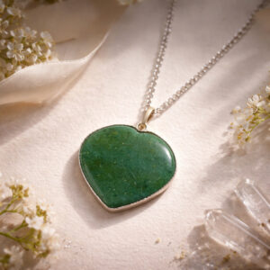 Green Aventurine Frame Heart Shape Pendant