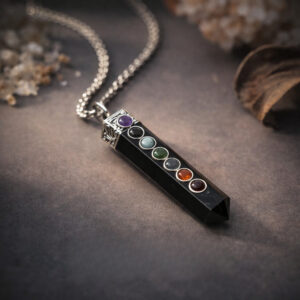 Black Tourmaline 7 Chakra Pencil Pendant
