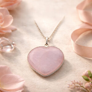Rose Quartz Frame Small Heart Shape Pendant