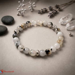 Black Rutile Bracelet 8mm with Ring Charm