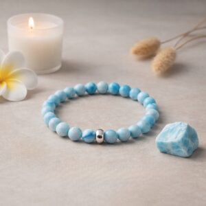 Larimar Bracelet 8mm With Ring Charm