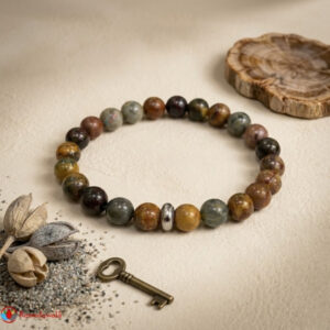 Petrified Wood Bracelet 8mm with Ring Charm