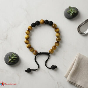 Yellow Cats Eye & Lava Macrame Bracelet