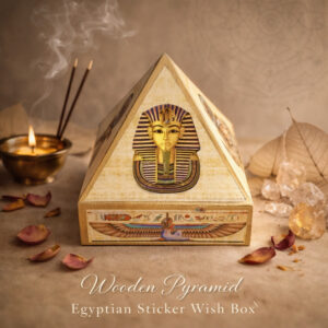 Wooden Pyramid Wish Box Size 4 inch Egyptian Sticker Wish Box