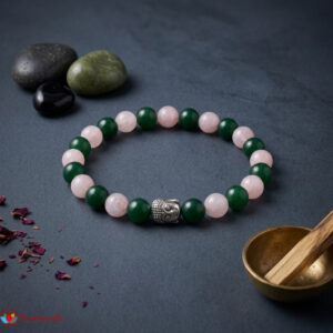 Rose Quartz Green Jade Combination Bracelet With Budhha Charm