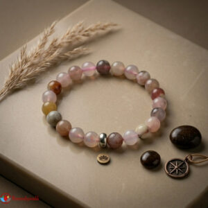 Flower Agate Bracelet 8mm With Ring Charm