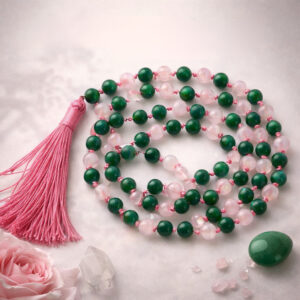 Rose Quartz & Green Jade Combination Crystal Mala With Certificate - Remedywala