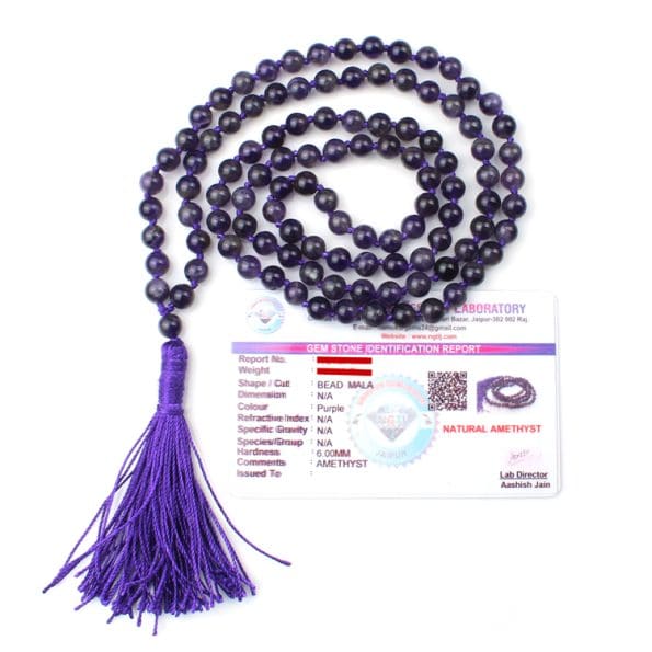 Amethyst Crystal Mala With Certificate - Remedywala