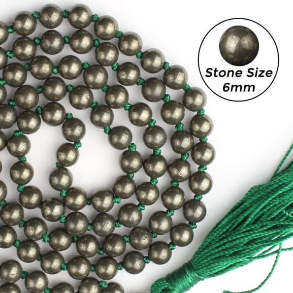 Golden Pyrite Mala With Certificate 6mm Beads Japa Mala