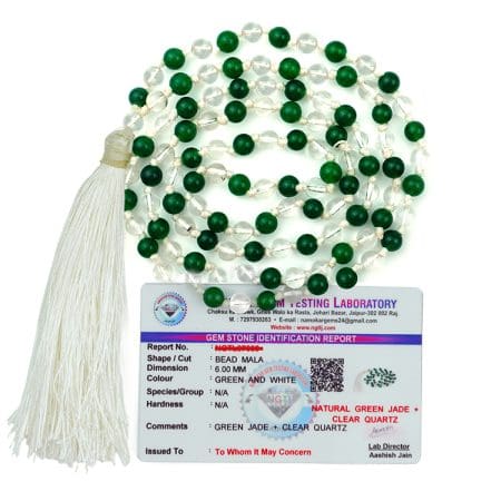 Green Jade Sphatik Mala With Certificate 6mm Beads Jap Mala