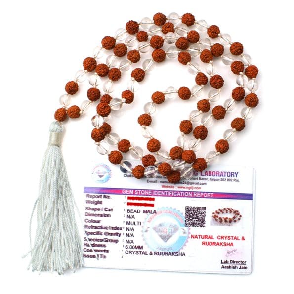 Rudraksha Crystal(Sphatik) Mala With Certificate - Remedywala