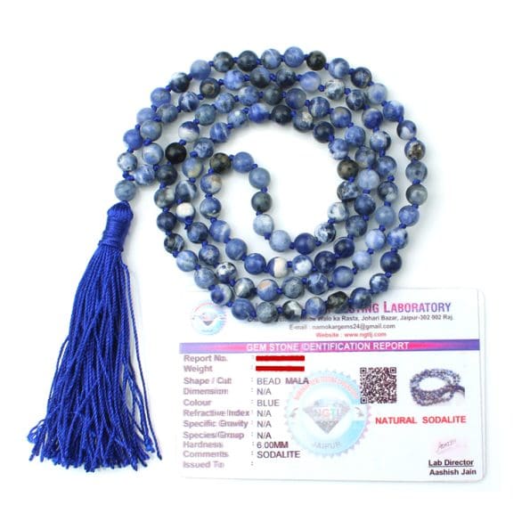 Sodalite Crystal Mala With Certificate - Remedywala