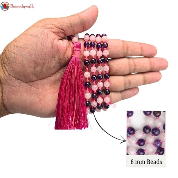 Rose Quartz Amethyst Mala With Certificate 6mm Beads Japa Mala