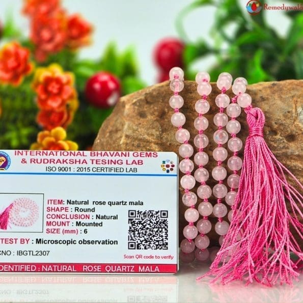 Rose Quartz Mala With Certificate 6mm Beads Japa Mala