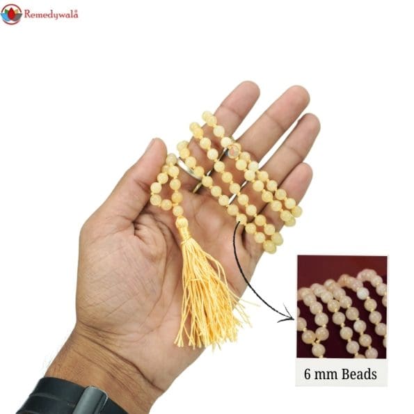 Yellow Calcite Mala With Certificate 6mm Beads Japa Mala