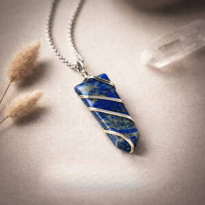 Lapis Lazuli Flat Stone Wire Wrapped Pendant