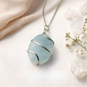 Selenite Oval Shaped Wire Wrapped Pendant