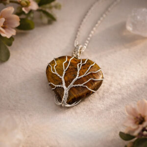 Tiger Eye Heart Shaped Tree Of Life Pendant