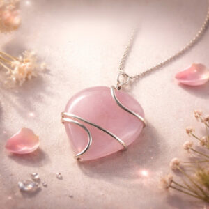 Rose Quartz Heart Shaped Wire Wrapped Pendant