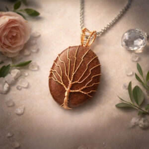 Red Goldstone Oval Shaped Tree Of Life Pendant