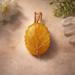 Golden Quartz Oval Shaped Tree Of Life Pendant