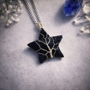 Blue Goldstone Star Shape Tree of Life Pendant