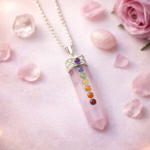 Rose Quartz 7 Chakra Pencil Pendant