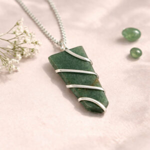 Green Jade Flat Stone Wire Wrapped Pendant