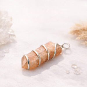 Sunstone Flat Stone Wire Wrapped Pendant