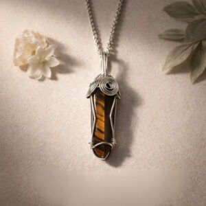 Tiger Eye Wire Wrapped Pencil Pendant