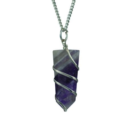 Amethyst Flat Stone Wire Wrapped Pendant