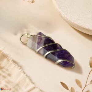 Amethyst Flat Stone Wire Wrapped Pendant