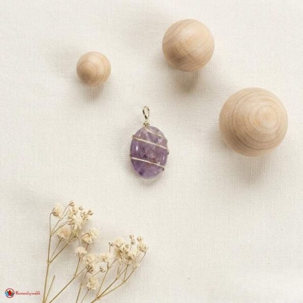 Amethyst Oval Shaped Wire Wrapped Pendant
