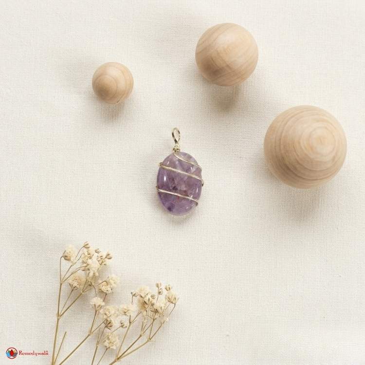 Amethyst Oval Shaped Wire Wrapped Pendant