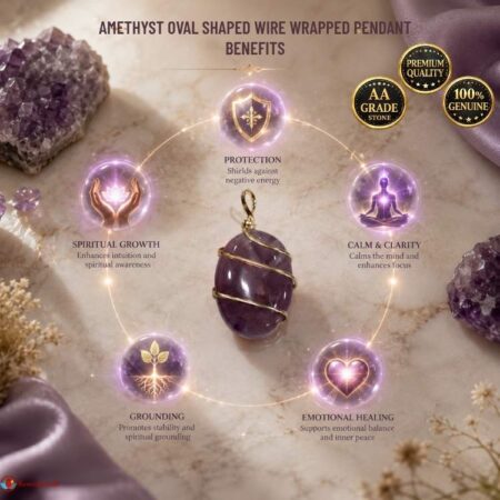 Amethyst Oval Shaped Wire Wrapped Pendant