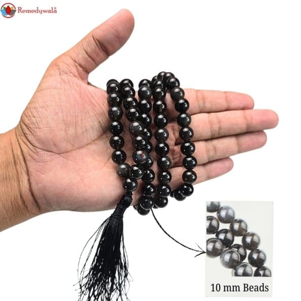 Black Obsidian Transparent 10mm Mala With Certificate
