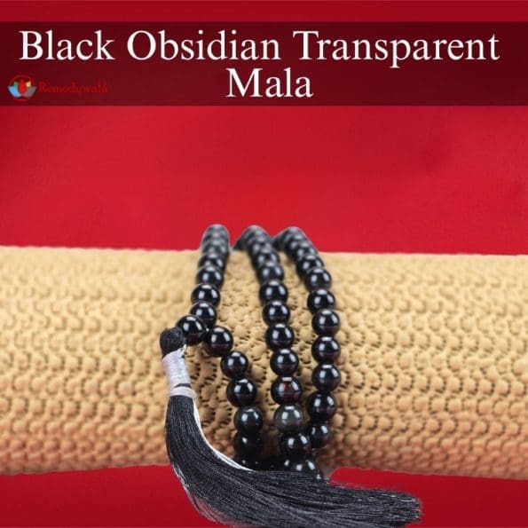 Black Obsidian Transparent 8mm Mala With Certificate