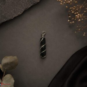 Black Tourmaline Wire Wrapped Pencil Pendant