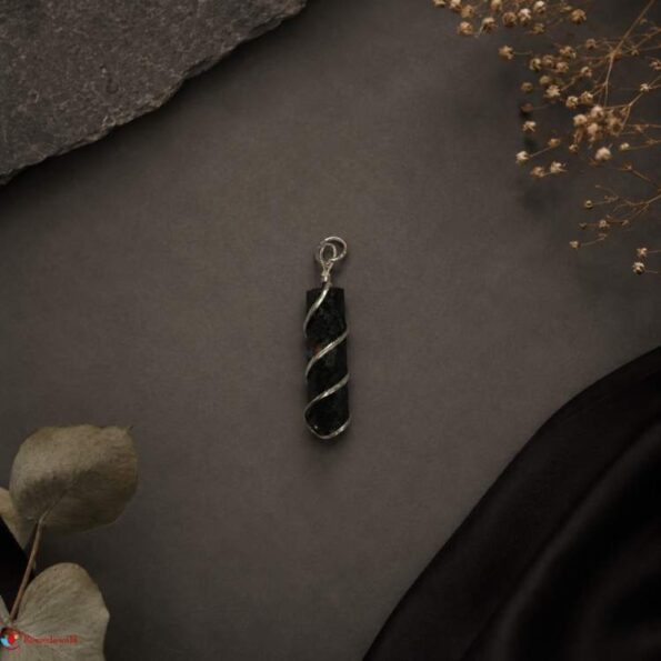 Black Tourmaline Wire Wrapped Pencil Pendant