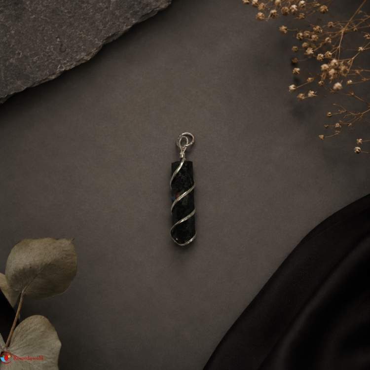 Black Tourmaline Wire Wrapped Pencil Pendant