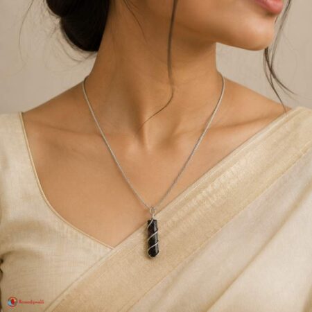 Black Tourmaline Wire Wrapped Pencil Pendant